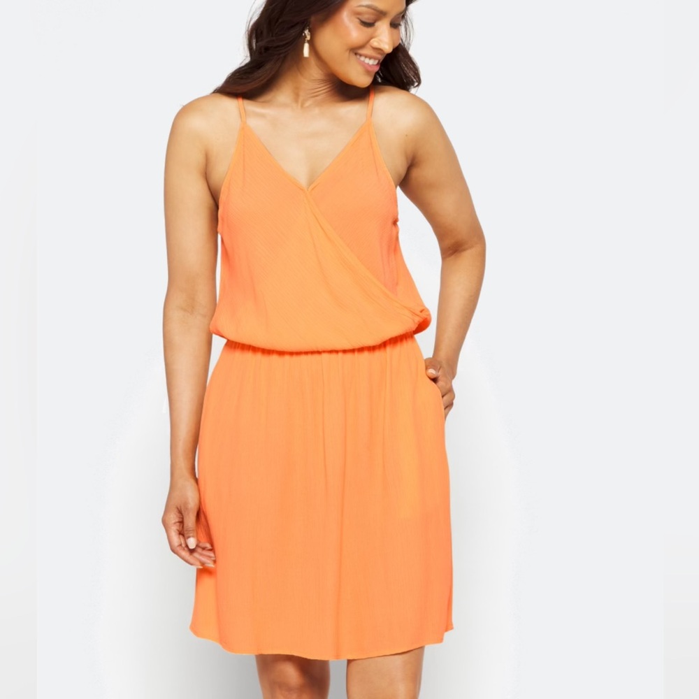 Market & Spruce Orange Sleeveless Wrap-Front Midi Dress